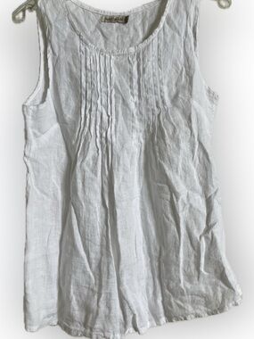 Laura Bianchi White Linen Pintuck Sleeveless Tank